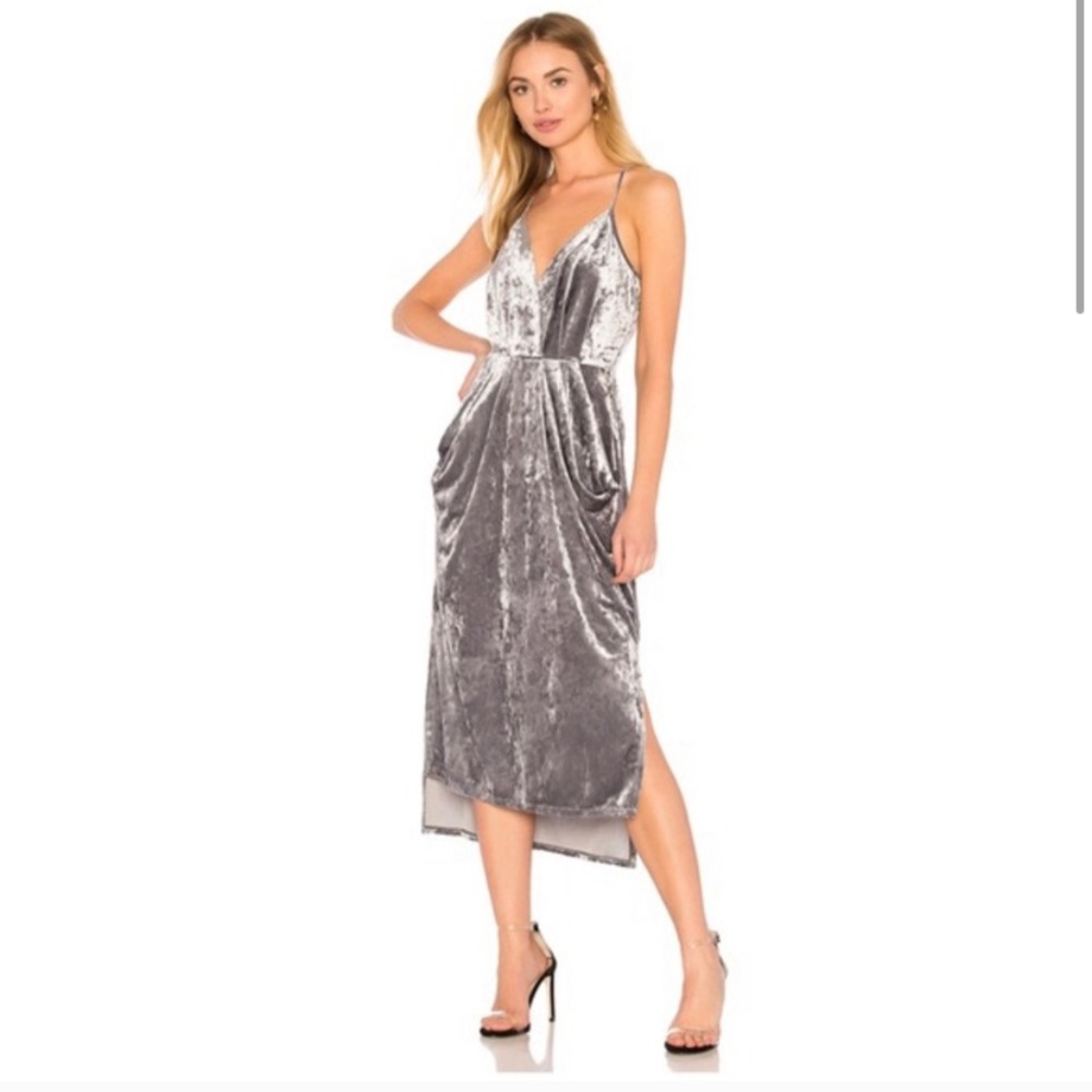 BCBGeneration Silver Velvet Midi Dress w/ pockets